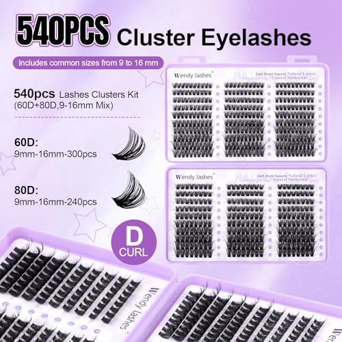 Cluster Lashes 60D+80D 540PCS DIY Eyelash Extensions 9-16mm