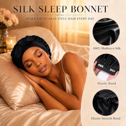 Luxurious 100% Mulberry Silk Bonnet for Sleeping - Adjustable Tie Band