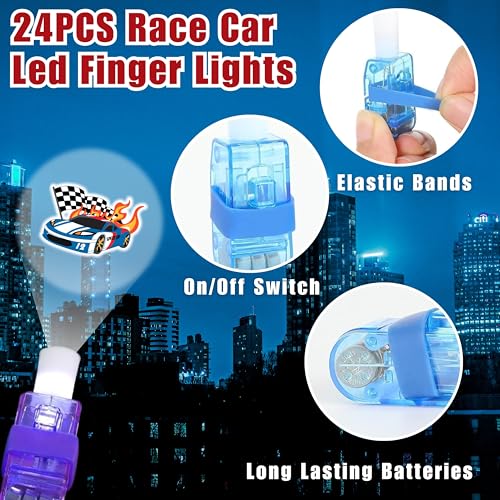 72 PCS Race Car Party Favors ? 48 PCS Tattoos & 24 PCS LED Finger Lights Combo ? Birthday Goodie Bag Fillers, Party Supplies, Gifts Light Up Toys Glow In The Dark for Boys and Girls