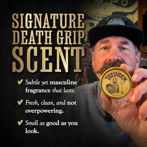 Mustache Balm Grooming Kit for Men | Light to Medium Hold Beard Wax 1oz | Natural Hair & Moustache Care Kit with Styling & Conditioning | Defender Balm By Death Grip