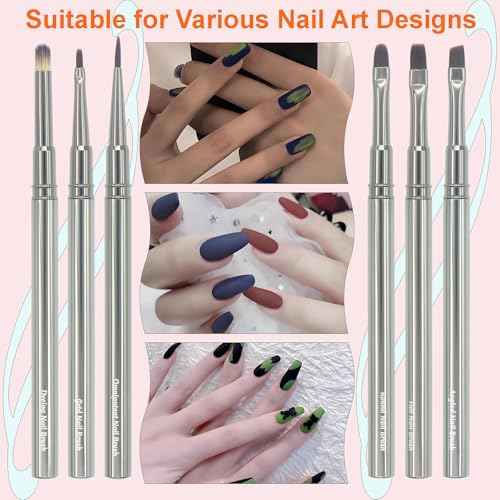 MYR 6pcs Nail Art Brushes and 2pcs Nano Nail Files, Metal Nail Art Tools, Acrylic Nail Brushes, Nail Brushes for Nail Art, suitable for Gel Dilution, Halo Dyeing, Watercolor and other Nail Design