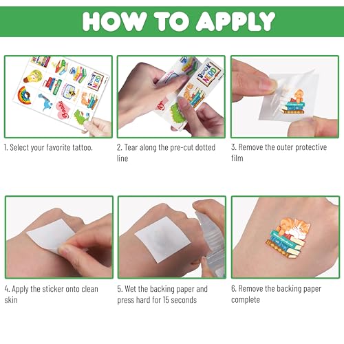 120 PCS Reading Temporary Tattoos for Kids | Book Lover Party Favors