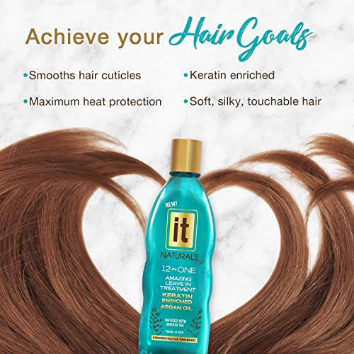 12-in-One Amazing Leave-In Hair Treatment - Infused with Keratin and Argan Oil for Silky Soft Hair and Added Shine - Conditioner Strengthens and Protects Dry & Damaged Hair - It Naturals