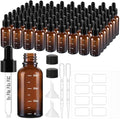 63 Amber Glass Dropper Bottles 1oz with Funnels & Labels