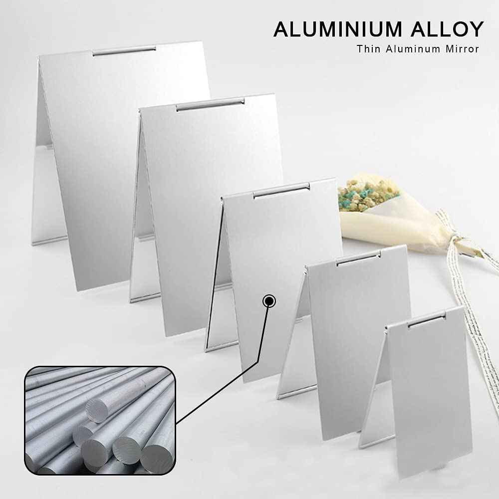 LELE LIFE 2Pack Ultra-Slim Portable Folding Mirror, Aluminum Shell, Easy to Carry Travel Makeup Mirror, Desktop Folding Mirror Vanity Mirror, 5.9×3.9in, M