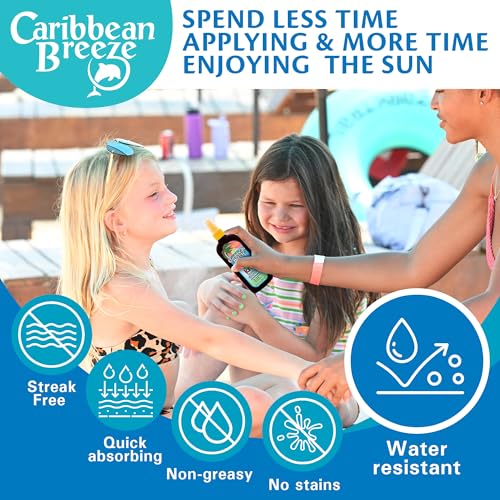 Caribbean Breeze Kids Sunscreen Spray SPF 50, Lotion Sunblock Spray, Sunscreen for Kids & Toddlers, with Green Tea & Pomegranate Extracts, Non-Aerosol Pump for Face & Body, Water Resistant, 8.5 oz