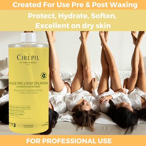 Cirepil - Pre & Post Depilatory Oil - Protects Skin for Comfortable Waxing & Removes Wax Residue - Soothing Jasmine Scented Formula - Professional Refill Bottle, 1000ml