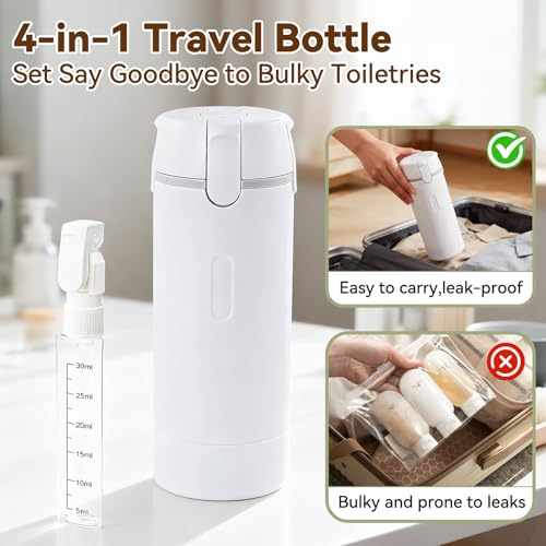4 in 1 Travel Dispenser Bottle Set - Leak Proof 30ml Toiletries Containers