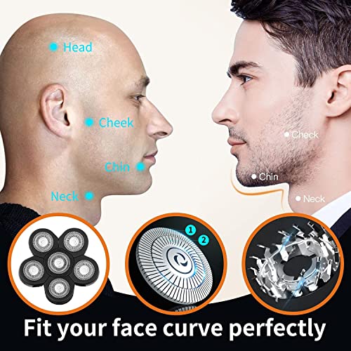 6 Blade Replacement Heads,Bald Shaver Replacement Heads Rotary Shaver for Bald Men Replacement Blade Beard Universal Fast Double Ring Hair Trimmer for 5 6 7 Head Electric Shaver