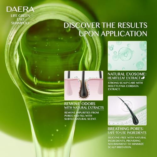 DAERA 2 Pack Life Green Exo Shampoo for Thinning Hair Thickening 10.24 fl oz, Caffeine Biotin Scalp Deep Cleansing, Volumizing & Improving, Heartleaf Extract, Women & Men, All Skin Types