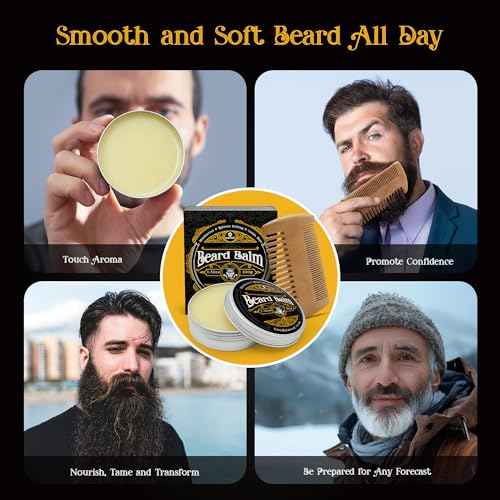 MEKER Beard Balm, Beard Softening Leave-in Balm with Brush, All-Natural Anti-Itch, Organic Beard Conditioner for Softening, Stops Itch, Grows, 7.04 OZ