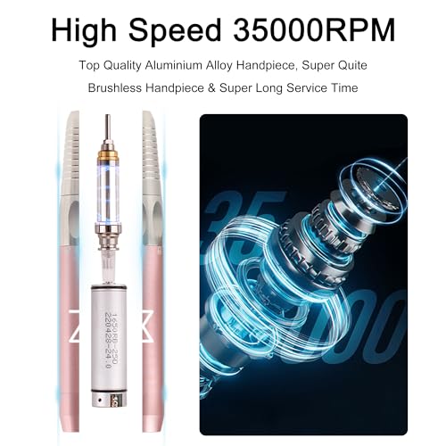 2-in-1 Cordless Nail Drill with Brushless Motor - 35000 RPM, Aluminium Casing