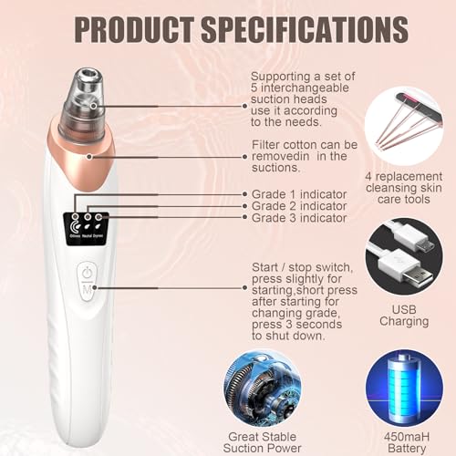 Gackoko Blackhead Remover Pore Vacuum Kit - 5 Suction Levels, USB Rechargeable