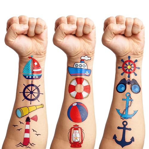 Nautical Temporary Tattoos - 96 Piece Anchor Party Favors (8 Sheets)