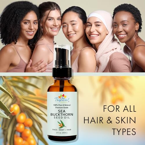 Tropical Holistic 100% Pure Sea Buckthorn Seed Oil 2 oz - Premium Natural, Cold-pressed, Unrefined, Extra Virgin for Hair, Face, Lips, Acne, Anti aging Skincare