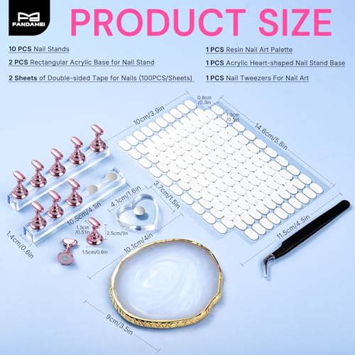 Fandamei Magnetic Press On Nail Stand Kit with Resin Palette & Tools