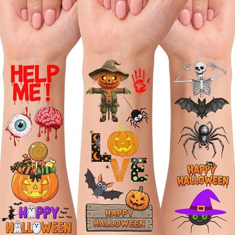 Halloween Temporary Tattoos | Halloween Party Decorations Trick Or Treat D?cor Accessories Stickers Party Favors Skeleton Bat Spider Owl Ghost Pumpkin Gift Idea For Kids Teen Adult Boy Girl-60Pcs