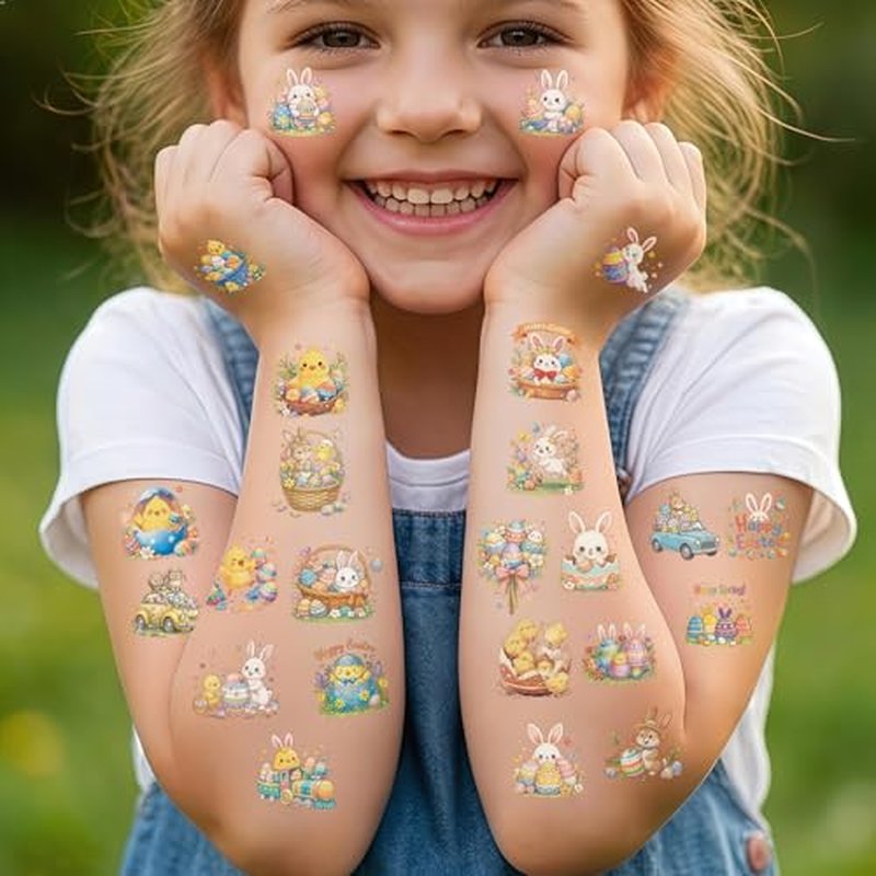Easter Bunny & Chick Temporary Tattoos Set, 60PCS for Kids