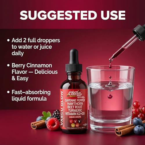 Clean Nutra Vascu Glow Liquid Drops - Cayenne Pepper, Turmeric & D3/K2