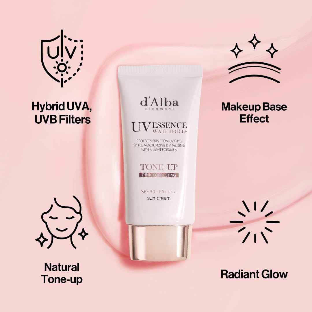 [2 ea] d'alba Piedmont Waterfull Tone-Up Sunscreen Serum BROAD SPECTRUM SPF 50 + Korean Sunscreen for Face, All Skin Tones, Sweat Proof Formula (2 x 1.69 fl.oz.)