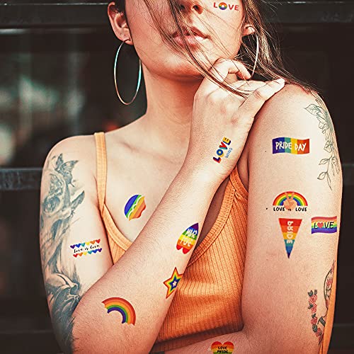 10 Sheet Pride Rainbow Tattoo Sticker Temporary Tattoo Gay Pride Parade Body Painting Party Celebration Personality Decoration Party Supplies