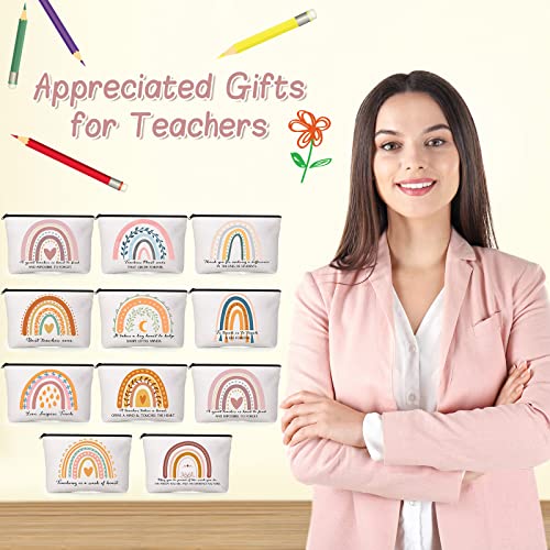 Coume 30 Pcs Teacher Appreciation Gifts Bulk for Women Inspirational Rainbow Canvas Makeup Bags Thank You Cosmetic Bags for Teacher Employee Coworker Gifts, 10 Styles(Elegant)