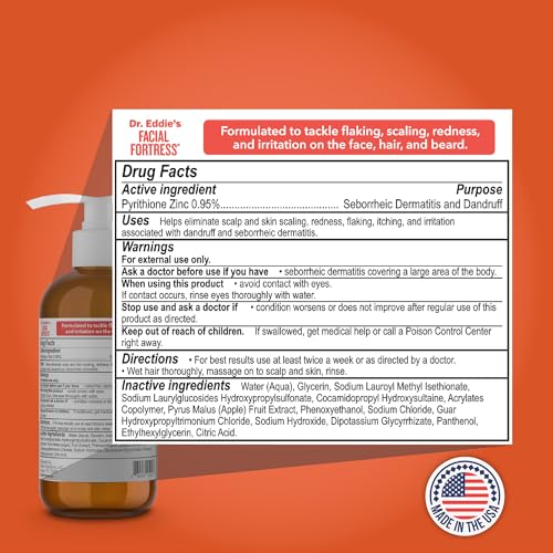 Dr. Eddie's 3 In 1 Face, Hair, & Beard Wash - Beard Dandruff Shampoo For Men, Beard Cleanser, Face Wash, Beard Care, Face Soap With Pyrithione Zinc - 8 Fl Oz (Pack Of 1)