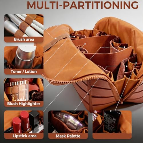 Large Travel Makeup Organizer Bag with Adjustable Dividers