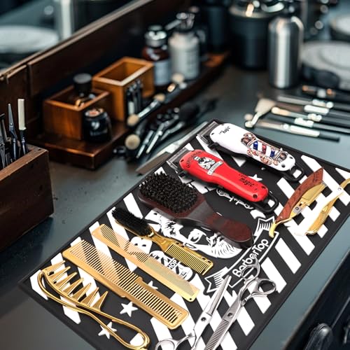 Barber Clipper Mat, Rubber Scissors Salon Mat, 17.72 x 11.81 inches, Heavy Duty Rubber Barber Table Pad, Heat-resistant Styling Station Mat (Black)