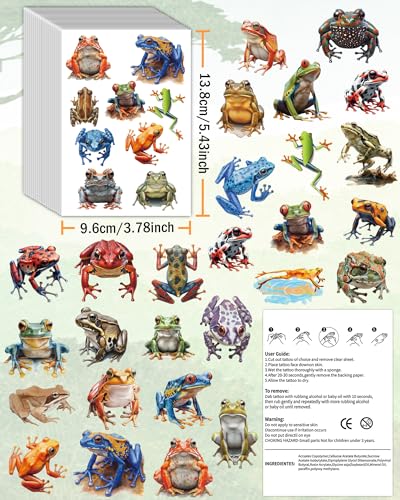 Frog Temporary Tattoos, 188 PCS, Hypoallergenic & Realistic