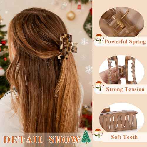 Auseibeely 6 Pcs Rectangle Tortoise Shell Claw Clip - 3.35 Inch Medium Hair Clips for Women and Girls, Non-slip Square Claw Clips for Thick/Thin Hair, Banana Jaw Clips Accessories for Christmas Gift