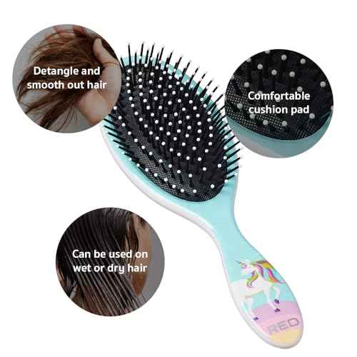 Red by Kiss Unicorn Detangler Brushes, Cute Kids Hairbrush Easy Wet Dry Hair Detangling & Styling, Scalp Massage & Smooth (Oval, Rainbow)