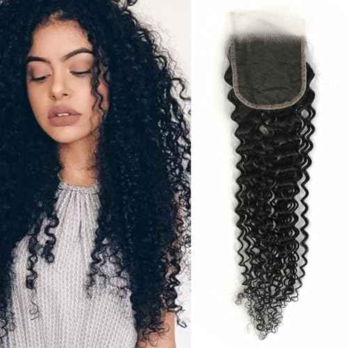 MEODI 4x4 HD Lace Closure Deep Curly Human Hair Curly Lace Closure 100% Unprocessed Free Part Closure Human Hair Natural Black Color 12 Inch