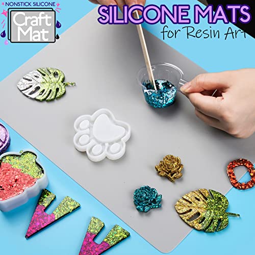 LEOBRO Silicone Mats for Crafts, 2 Pack Silicone Mat for Jewelry Resin Casting Molds, 11.69" x 8.26" Silicone Mats for Epoxy Resin, Resin Molds, DIY Art Crafts, Light Gray & Clear Silicone Mat