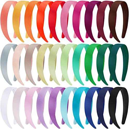 Duufin 30 Pieces Satin Headband for Women and Girls - 1 Inch Hard Headbands in 30 Colors Plastic and Satin Fabric, Simple and Practical, Craft and DIY
