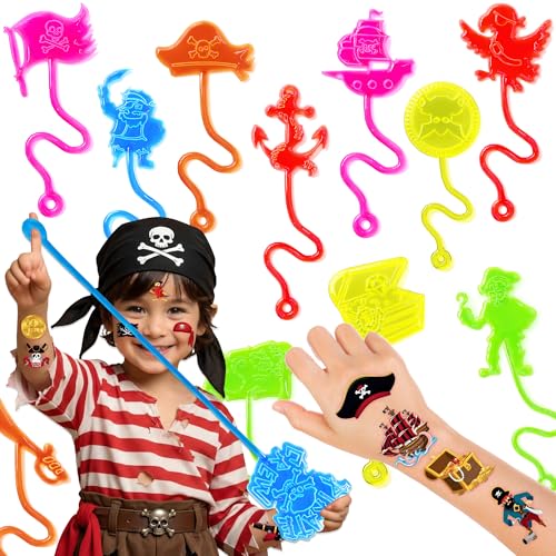 48 Pirate Party Favors - Stick Hands & Temporary Tattoos for Kids
