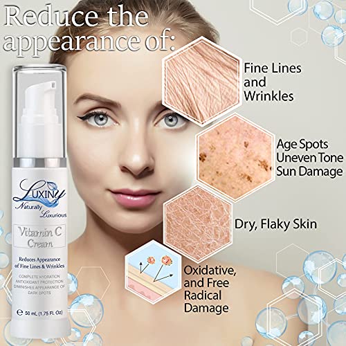 Hyaluronic Acid Serum and Vitamin C Cream, Anti-Aging and Anti-Wrinkle Moisturizer, Natural Hydration, Reduces Hyperpigmentation