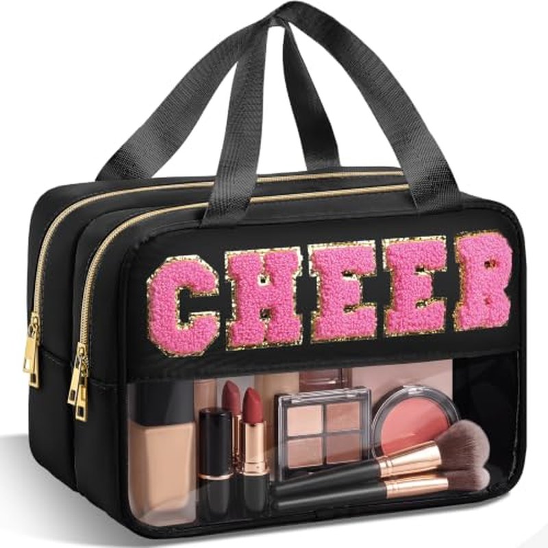 Cheer Makeup Bag with Chenille Letters - Waterproof Travel Organizer