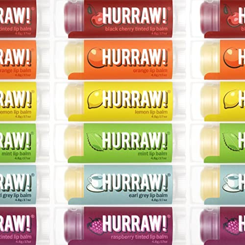 Hurraw! Lip Balms Staff Favorites, 6 Balm Bundle Pack: Black Cherry Tinted (Sheer Red Tint), Orange, Lemon, Mint, Earl Grey, Raspberry Tinted (Sheer Berry Tint) - Organic, Certified Vegan and All-Natural. Bee, Shea, Soy & Palm Free. Made in USA