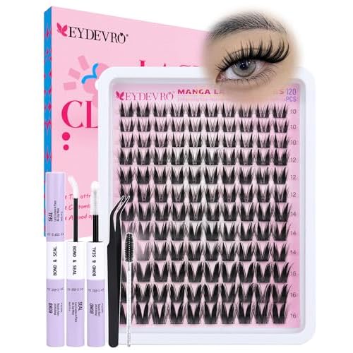 EYDEVRO Manga Lash Clusters Kit Fairy Eyelash Clusters Kit Wet Look Anime Cluster Eyelash Extensions Kit 10-16mm Natural Wispy DIY Lash Extension Kit Waterproof Lash Bond and Seal Tweezers Brush
