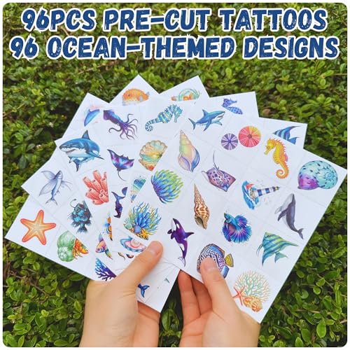 96 Ocean Temporary Tattoos - Under The Sea Party Favors
