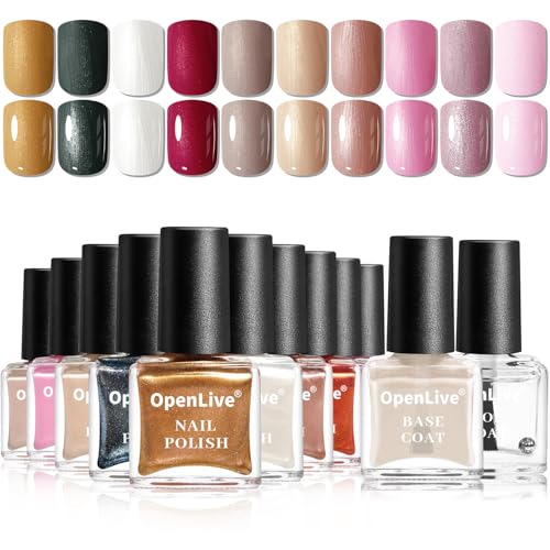 OpenLive Glitter Nail Polish Set – 12 Color Assortment with Base & Top Coat, Long-Lasting & Fast Drying
