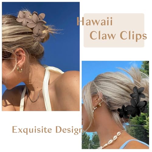 Hawaiian Plumeria Flower Claw Clips - 4 Pack Large Non-Slip Hair Clips