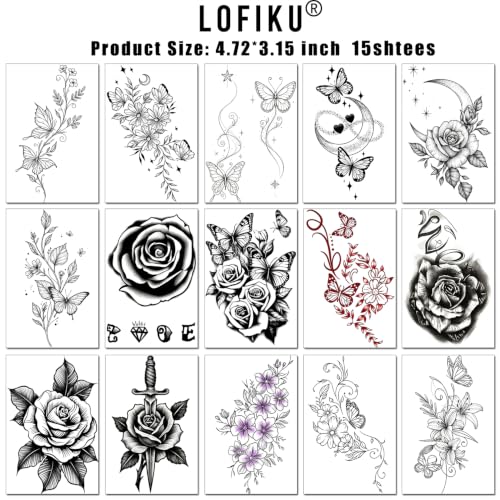 34 Sheets Flower Temporary Tattoos for Women - Waterproof