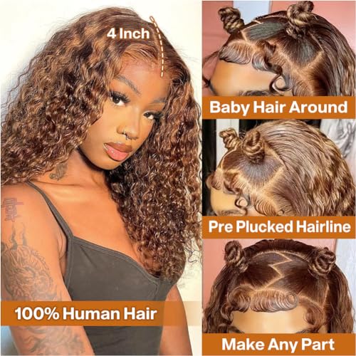 Curly Bob Wig Human Hair 13x4 HD Lace Front 4/27 Ombre