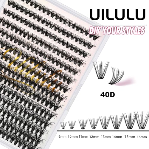 Uilulu 40D Lash Clusters - 280pc D Curl DIY Lashes 9-16mm Mix