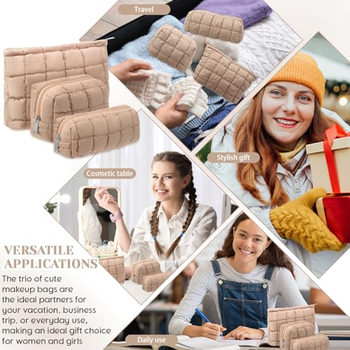 Huhumy 3-Piece Quilted Makeup Bag Set with Zipper