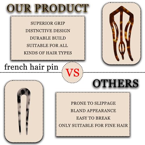 Light 2 Pack French Hair Pins for Women - 4.3 Inch Tortoiseshell & Cream Marble Style, 3 Prong Twist Design for Updos & Buns