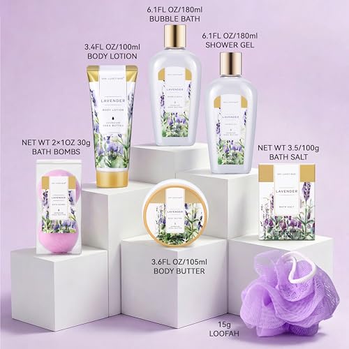 Spa Luxetique Lavender Bath Gift Basket for Women, 8-Piece Set