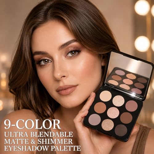 9-Color Nude Eyeshadow Palette with Mirror – Long-Lasting Waterproof